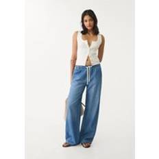 Stradivarius Flowy Long Denim Trousers - Medium Blue
