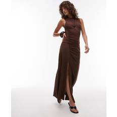 Topshop Ruched Maxi Dress - Chocolate Brown