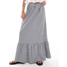 Checkered - Women Skirts Vero Moda Tiered Hem Maxi Skirt - Black Gingham Print