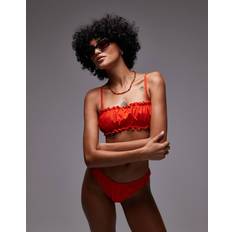 Topshop Miami Frill High Leg Brief Bikini Bottoms - Red
