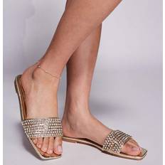 Paison Diamante Flat Sandals - Gold Metallic