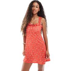 New Look Mini Jurk Met Gestrikte Voorkant Ruches Bloemenprint - Rood