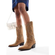 Suede High Boots Pull&Bear Studded Suede Western Boot - Light Brown