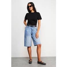 Denim Shorts - Grey Warehouse Womens Raw Edge Low Waist Dad Shorts - Grey