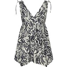 Yours Abstract Print Tie Shoulder Swimdress - Black
