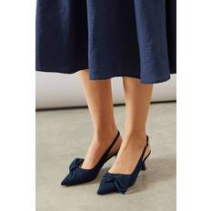 Natural - Women Heels & Pumps Wallis Vitalia Bow Detail Slingback Pointed Medium Heel Court Shoes - Navy