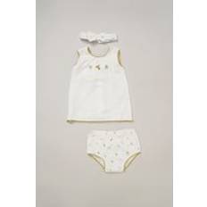 Printed Dress Knickers Headband Outfit Set - Cream