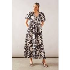 Midi Dresses - Pleats Wallis Butterfly Pleat Puff Sleeve Midaxi Dress - Black
