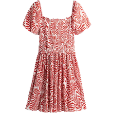 H&M Smocked Bodice Crinkled Dress - White/Red patterned