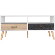 Metal - White Tables SECONIQUE Nordic 2 Drawer White/Distressed Effect Coffee Table 55x110cm