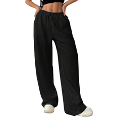 Shein EZwear Women's Casual Loose Fit Crinkle Textured Drawstring Straight Leg Pants