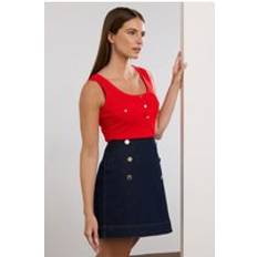 Ribbed Button Vest Top - Red