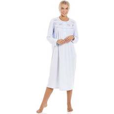 Camille Women's Light Blue Long Sleeve Nightdress - Embroidery/Buttons