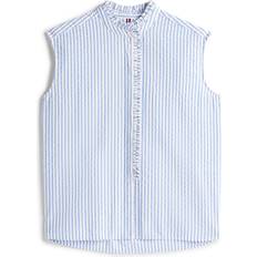 Tommy Hilfiger White Blouses Tommy Hilfiger Seersucker Sleeveless Ruffle Shirt - Blue