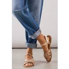 Jamie Faux Snake Print Leather Plaited Detail Comfort Flat Sandals - Rose Gold