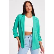 Green Blazers Quiz Jade Ruched Sleeve Blazer - Green
