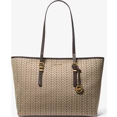 Michael Kors Women Bags Michael Kors Quinn Large MK2000 Logo Jacquard Tote Bag - Natural