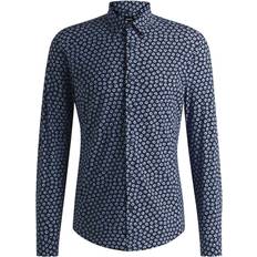 Blommiga - Herr Skjortor BOSS Slim-fit Shirt Floral Print Performance Stretch Jersey - Dark Blue