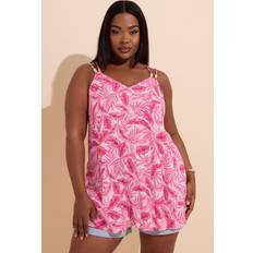 Yours Curve Tropical Leaf Print Cami Top - Pink