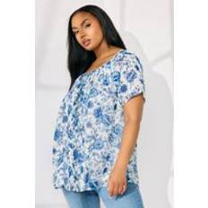 Blue Blouses Yours Floral Tie Neck Pintuck Blouse - Bright Blue