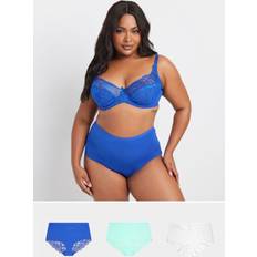 Yours 3 Pack Lace Back High Waisted Knickers - Blue