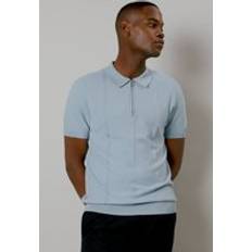 Burton Polo Shirts Burton Mens Textured Stripe Knitted Polo - Light Blue