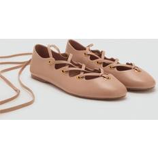 Mango Ballerinas Mango Leather Ballerina With Crossed Straps - Nude