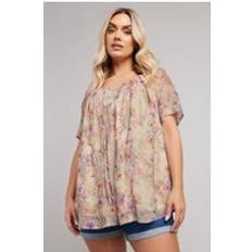Yours Curve Dusky Pink Floral Tie Front Pintuck Blouse -