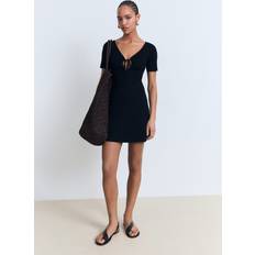 Short Dresses - Viscose Mango Knitted Dress With Bow Neckline - Black