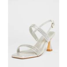 Quiz Womens Silver Wide Fit Diamante Strappy Heels - Grey
