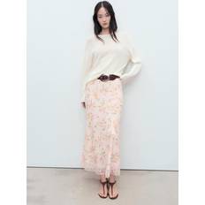 Pink - Women Skirts Mango Floral Skirt With Lace Detail - Pastel Pink
