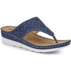Wedge-Heeled Toe-Post Sandals - Blue