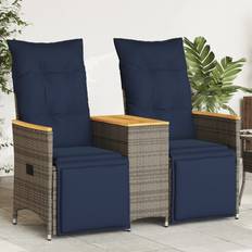 vidaXL Havesofa Med 2 Siddepladser Og Bord Grå Polyrattan Sofa
