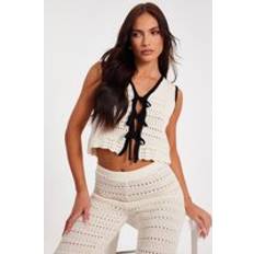 Quiz Womens Off White Light Knit Waistcoat - Tan