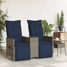 vidaXL Havesofa Med 2 Siddepladser Og Bord Grå Polyrattan Sofa