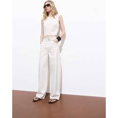 Beige Jeans Mango Balloon Jeans With Double Belt Off White