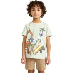 Lindex Överdelar Barnkläder Lindex Top Ss Dinos Summer Front - Khaki Green