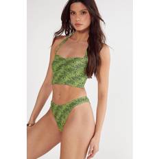 Bikinis on sale Nasty Gal Womens Snake Halter Neck Ruched Longline Bikini Set - Green