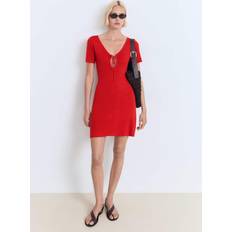 Mango Knitted Dress With Bow Neckline - Red