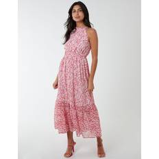 White Dresses Blue Vanilla Womens Drawstring Halter Neck Dress - White