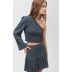 Florals Blouses & Tunics Children's Clothing Mango Ruffled Asymmetrical Blouse Teen - Dark Navy