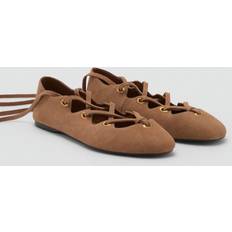 Mango Low Shoes Mango Suede Ballerina With Crossed Straps - Sand