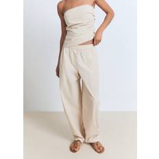 Mango Paper Bag Cotton Trousers - Light Beige