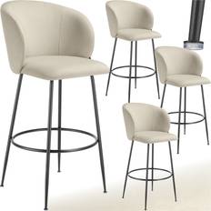 Tectake Bar Stools tectake Luana Backrest Velvet Look Set 4 Bar Stool