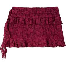 Bershka Blonde Lace Ruffled Mini Skirt - Burgundy