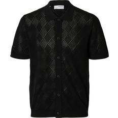 Selected Homme Polotrøjer Selected Homme Slharco SS Knit Structure Polo Card - Sort