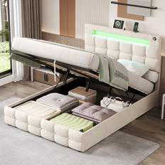 Canora Grey Velvet Storage With Led Headboard 108cm H x 142cm W x 202.5cm L Frame Bed