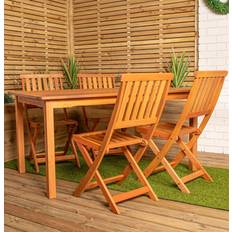 Dakota Fields Outdoor 4 Person Rectangular Wooden Garden Table Chairs - Brown Patio Dining Set