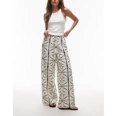 & Other Stories Trousers & Shorts & Other Stories Linen Wide Leg Trousers With Drawstring Waist Off White/Black Pattern