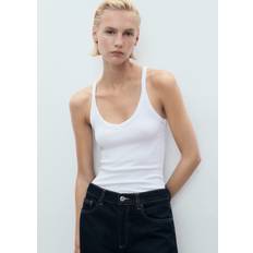 Mango Hvid Tøj Mango Cotton Top With Straps - White